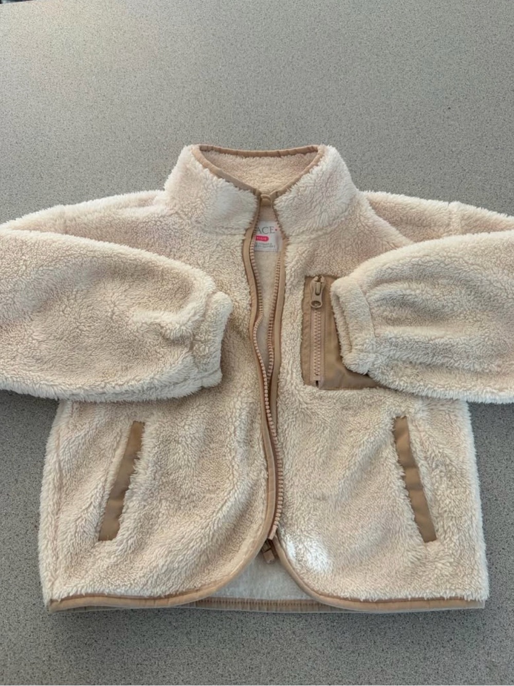 The Children's Place Cream Sherpa Puffer Jacket with Tan Trim